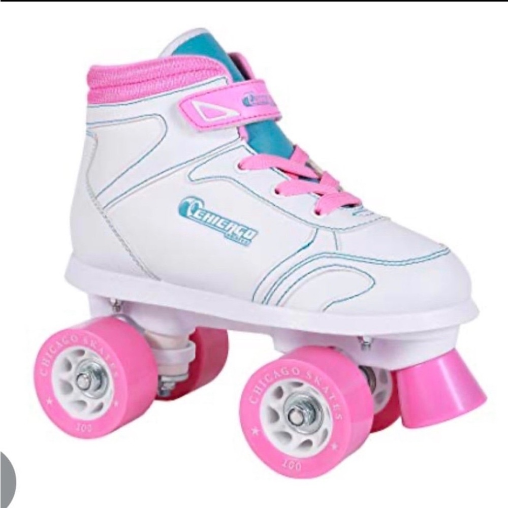 White and Pink Kids Roller Skates